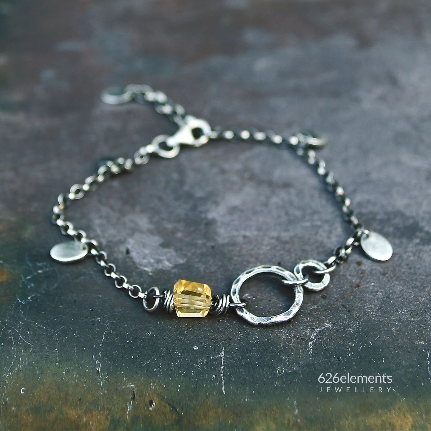 Citrine and Oxidised Sterling & Fine Silver Bracelet