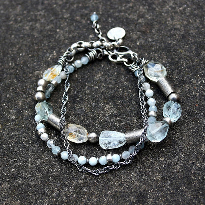 Aquamarine & Sterling Silver Two Bracelet Set