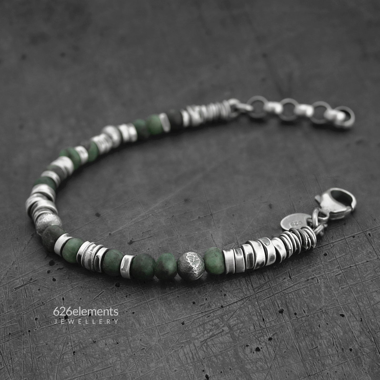 Men's Green Emerald Sterling Silver Bracelet