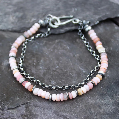 Women's Pink Opal Sterling Silver Chain Bracelet