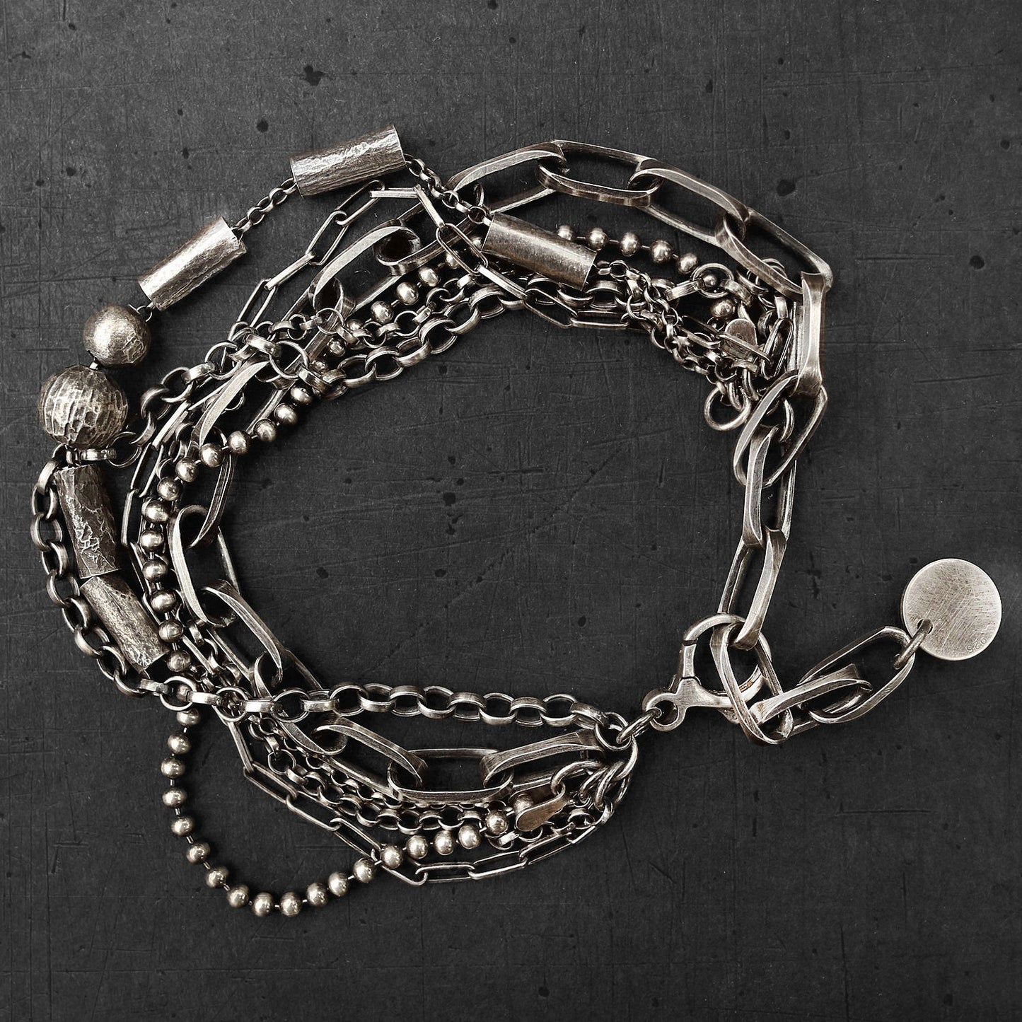 Oxidised Sterling Silver Layered Multi Chain Bracelet