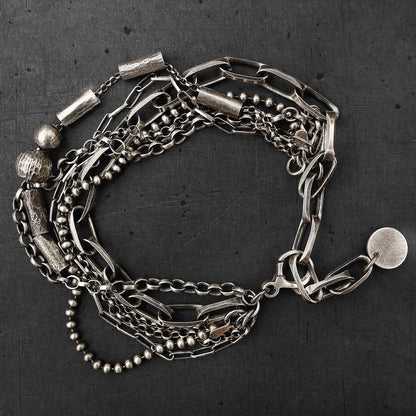 Oxidised Sterling Silver Layered Multi Chain Bracelet