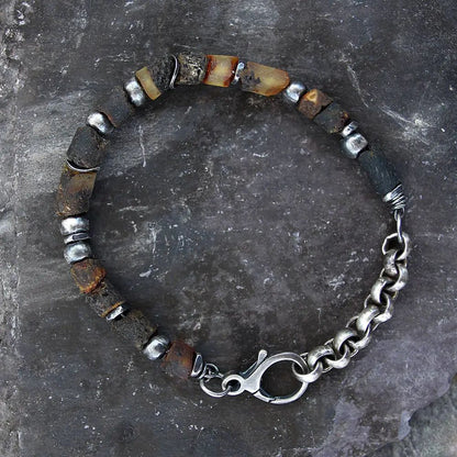 Men's Raw Amber & Oxidised Sterling Silver Bracelet