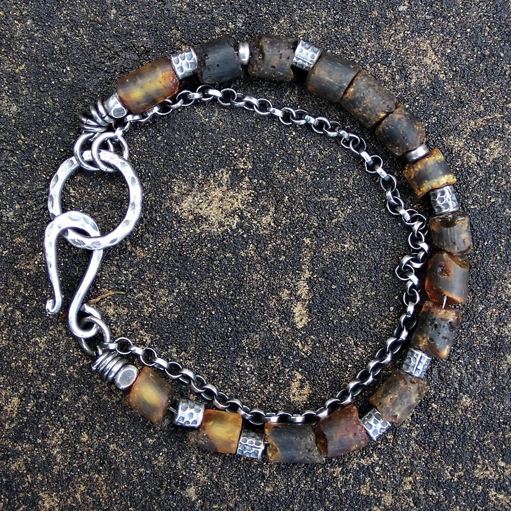 Raw Baltic Amber Blackened Sterling & Fine Silver Bracelet