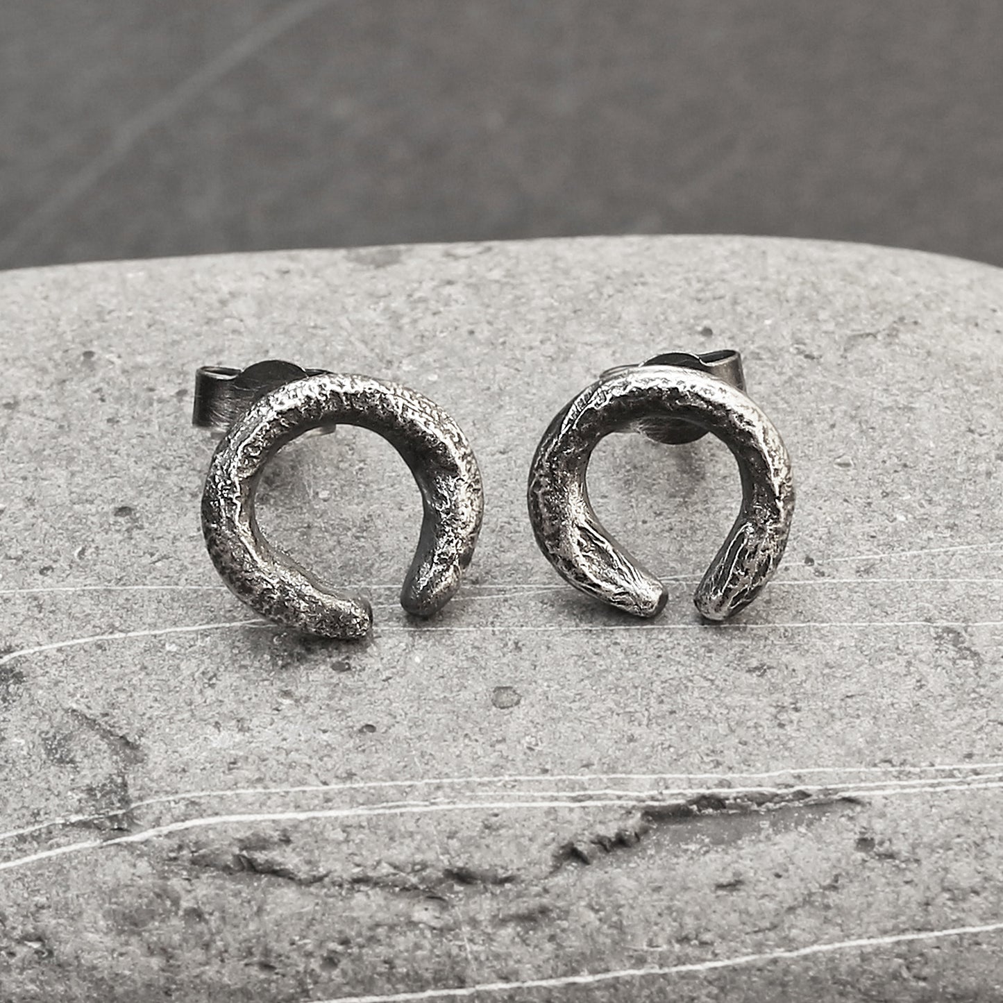 Textured Oxidised Sterling Silver Round Stud Earrings