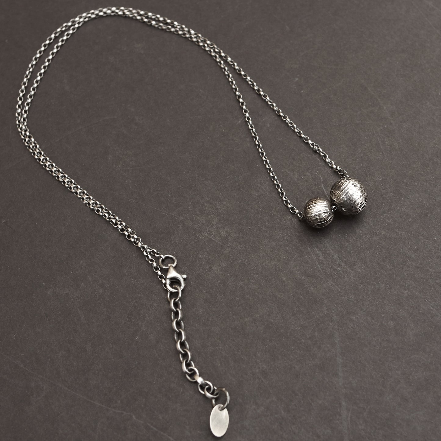 Sterling Silver Two Ball Textured Pendant Necklace