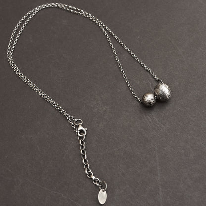 Sterling Silver Two Ball Textured Pendant Necklace