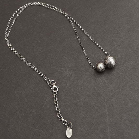 Sterling Silver Two Ball Textured Pendant Necklace