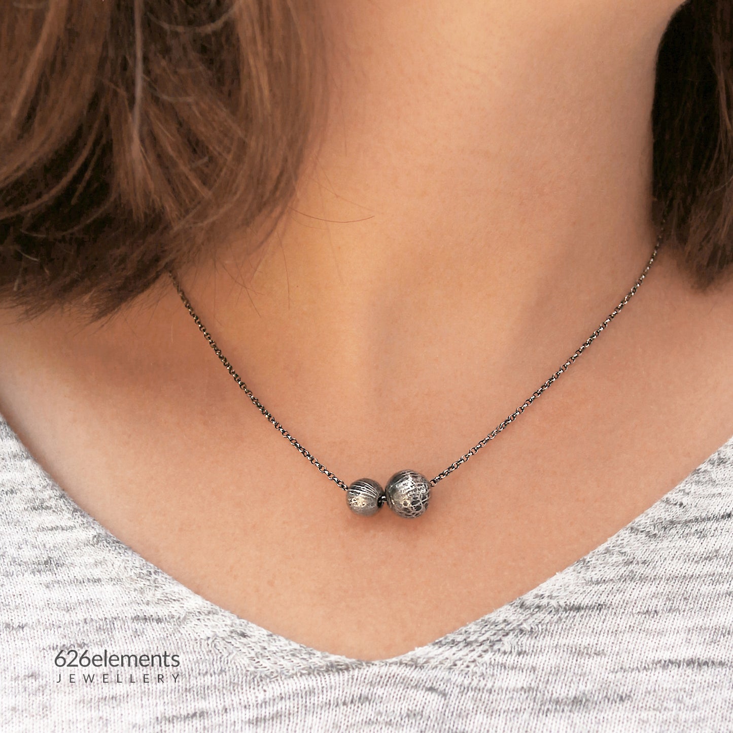 Sterling Silver Two Ball Textured Pendant Necklace