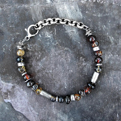 Dark Amber & Blackened 925 Silver Bracelet