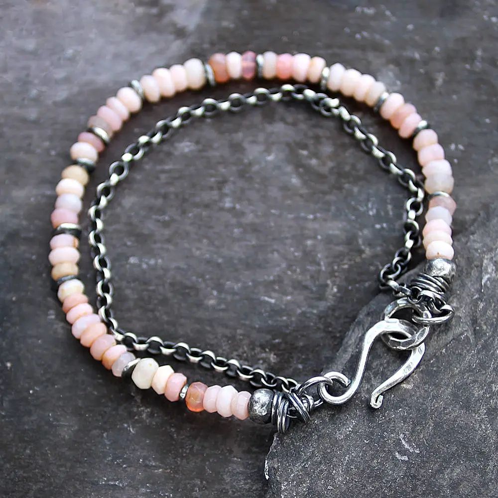 Women's Pink Opal Sterling Silver Chain Bracelet