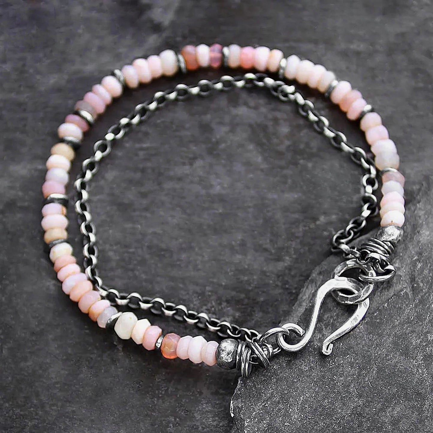 Women's Pink Opal Sterling Silver Chain Bracelet