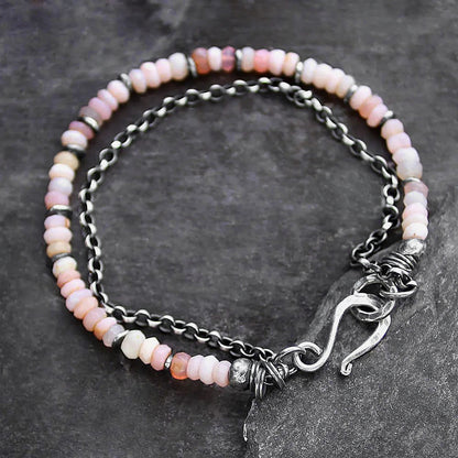 Women's Pink Opal Sterling Silver Chain Bracelet