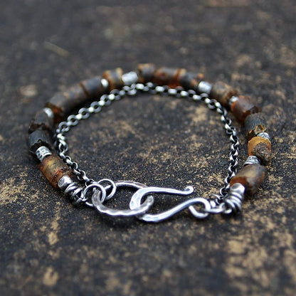 Raw Baltic Amber Blackened Sterling & Fine Silver Bracelet