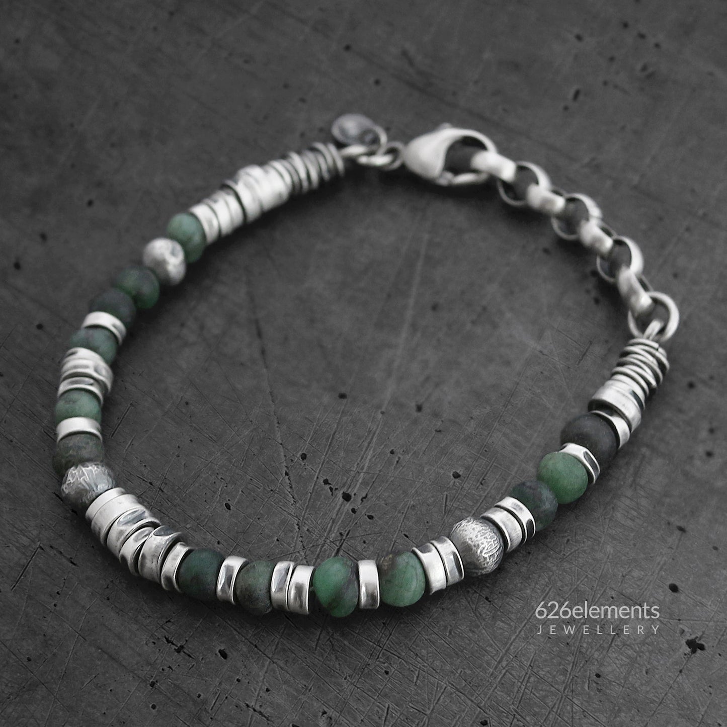 Men's Green Emerald Sterling Silver Bracelet