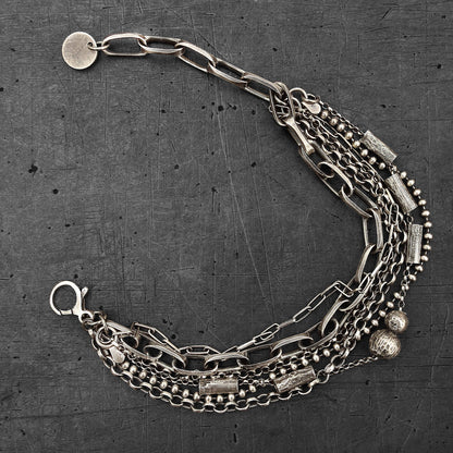 Oxidised Sterling Silver Layered Multi Chain Bracelet