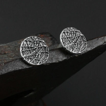 Textured Blackened Sterling Silver Round Stud Earrings