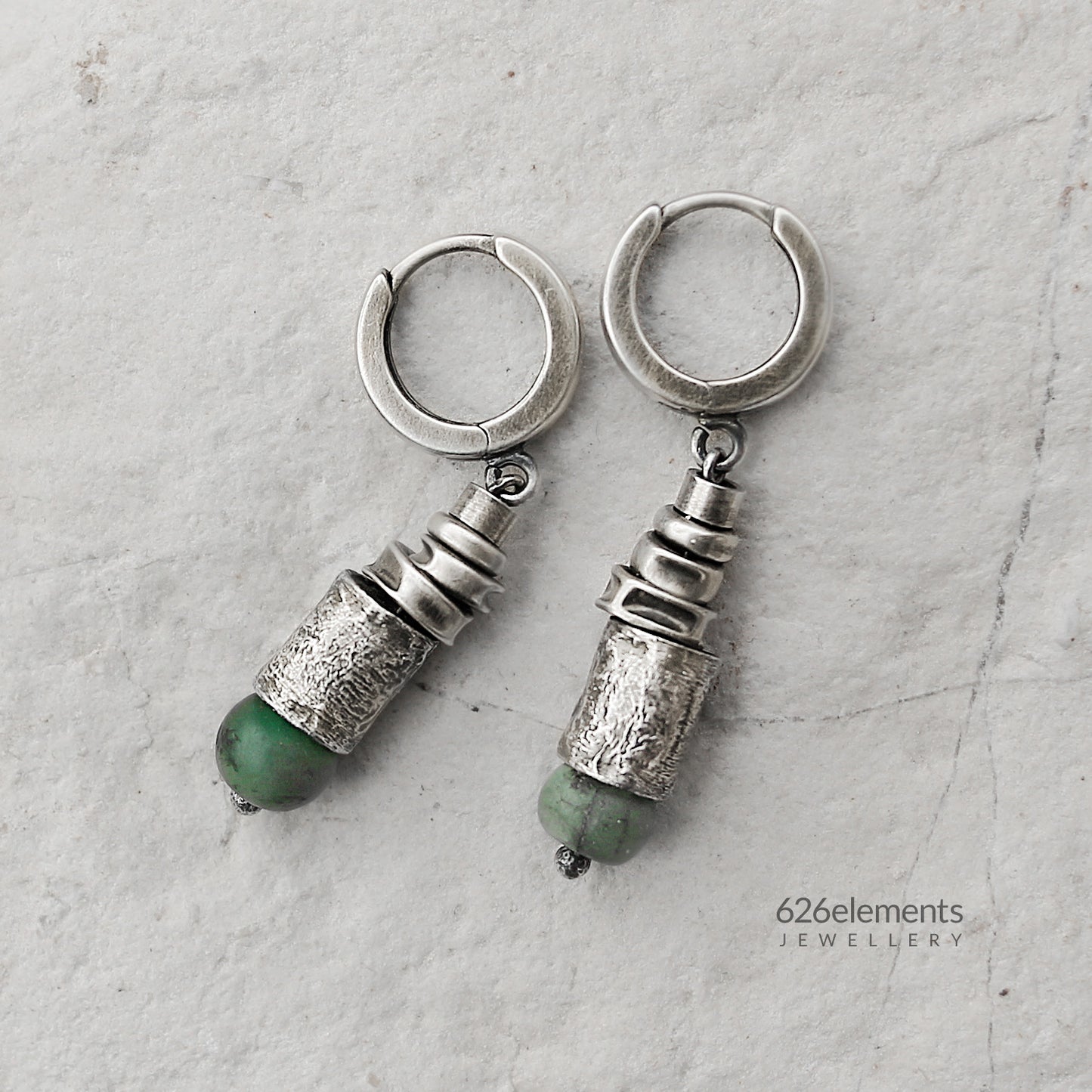 Green Emerald & Blackened Sterling Silver Dangle Earrings