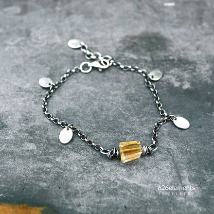 Women's Yellow Citrine Sterling Silver Chain & Oval Discs Bracelet