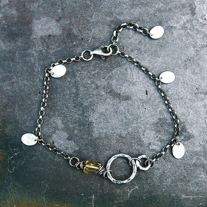 Citrine and Oxidised Sterling & Fine Silver Bracelet