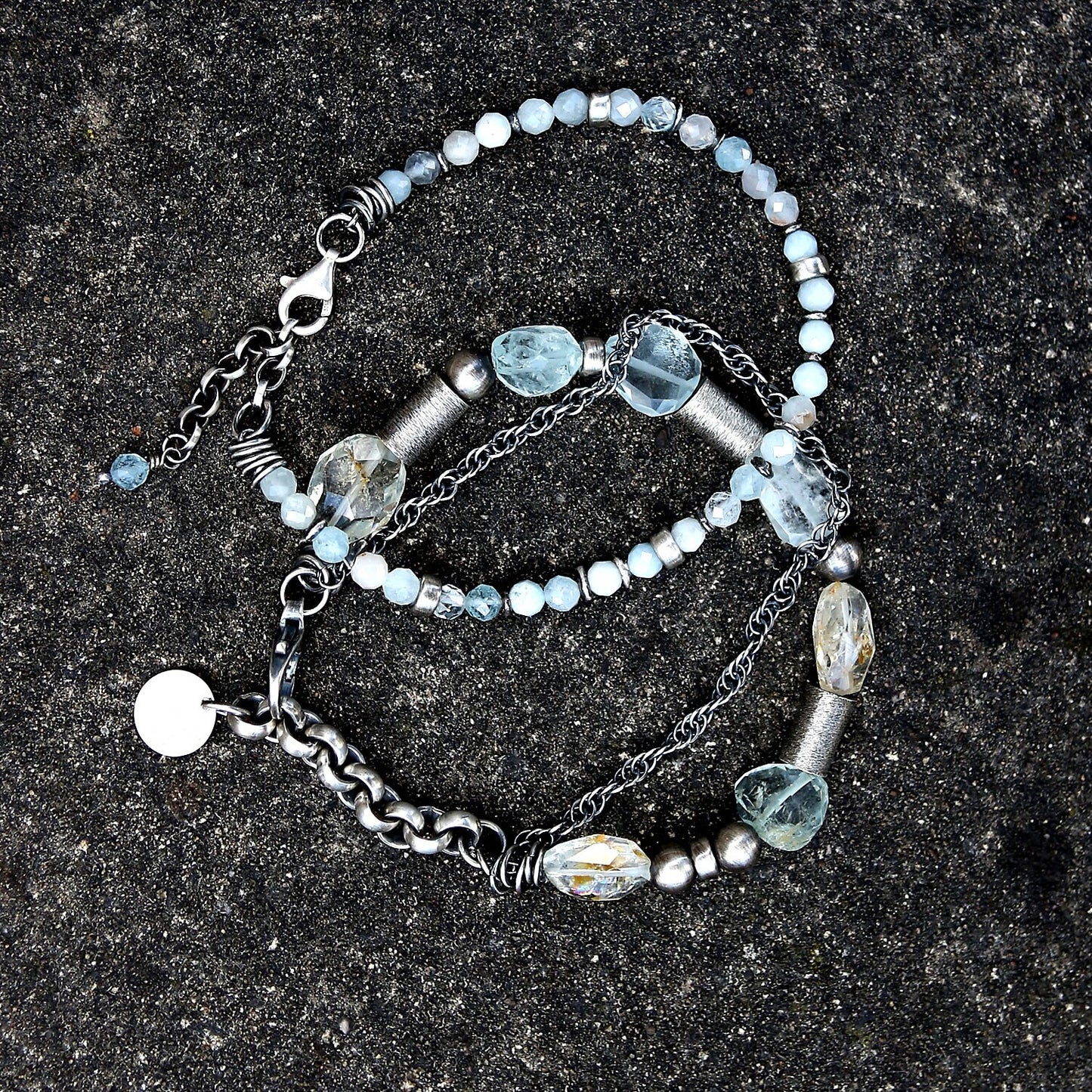 Aquamarine & Sterling Silver Two Bracelet Set