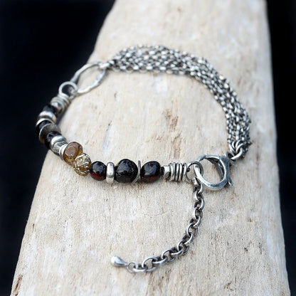 Natural Amber Multi Chain Sterling & Fine Silver Bracelet