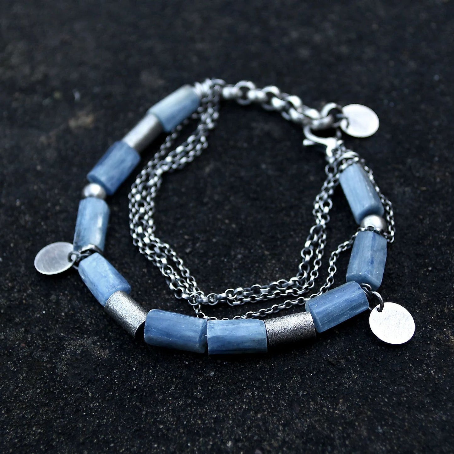 Blue Kyanite Multi Chain & Disc 925 Silver Bracelet