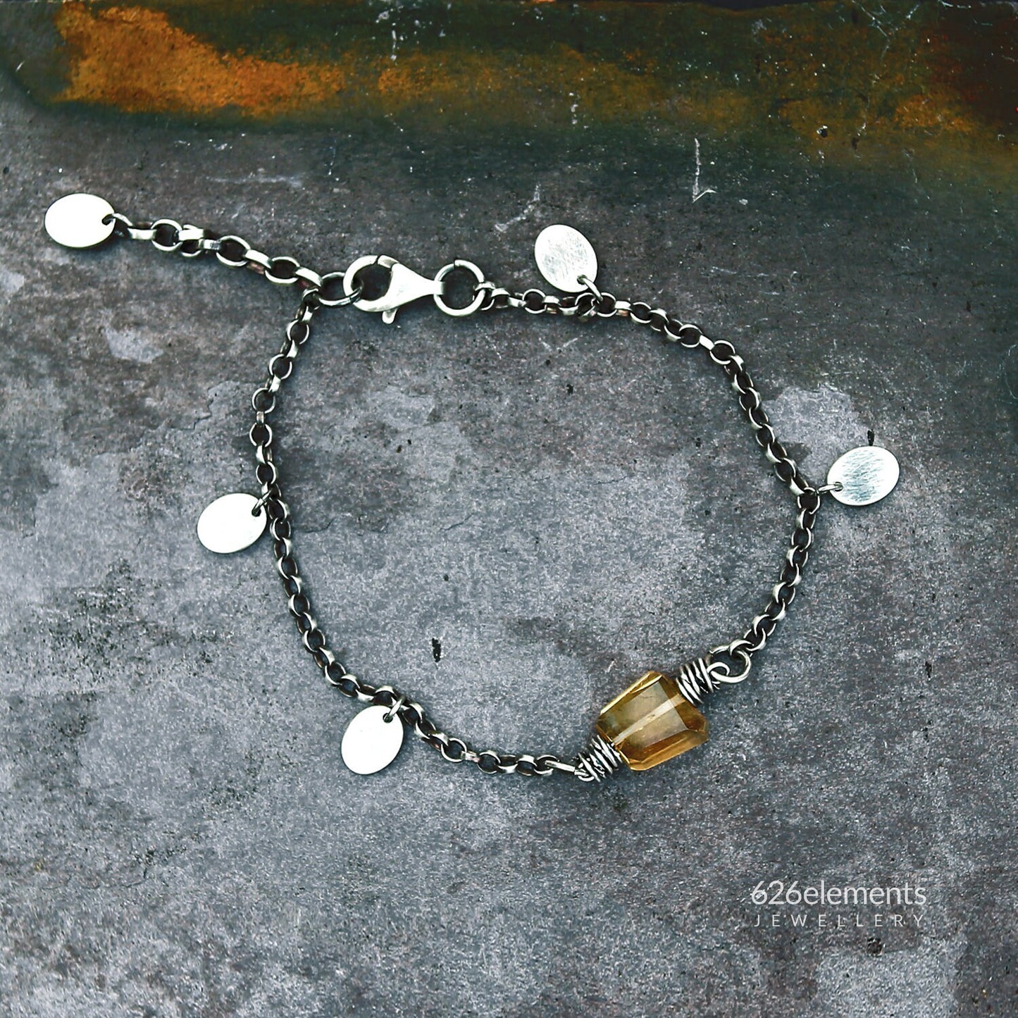 Women's Yellow Citrine Sterling Silver Chain & Oval Discs Bracelet