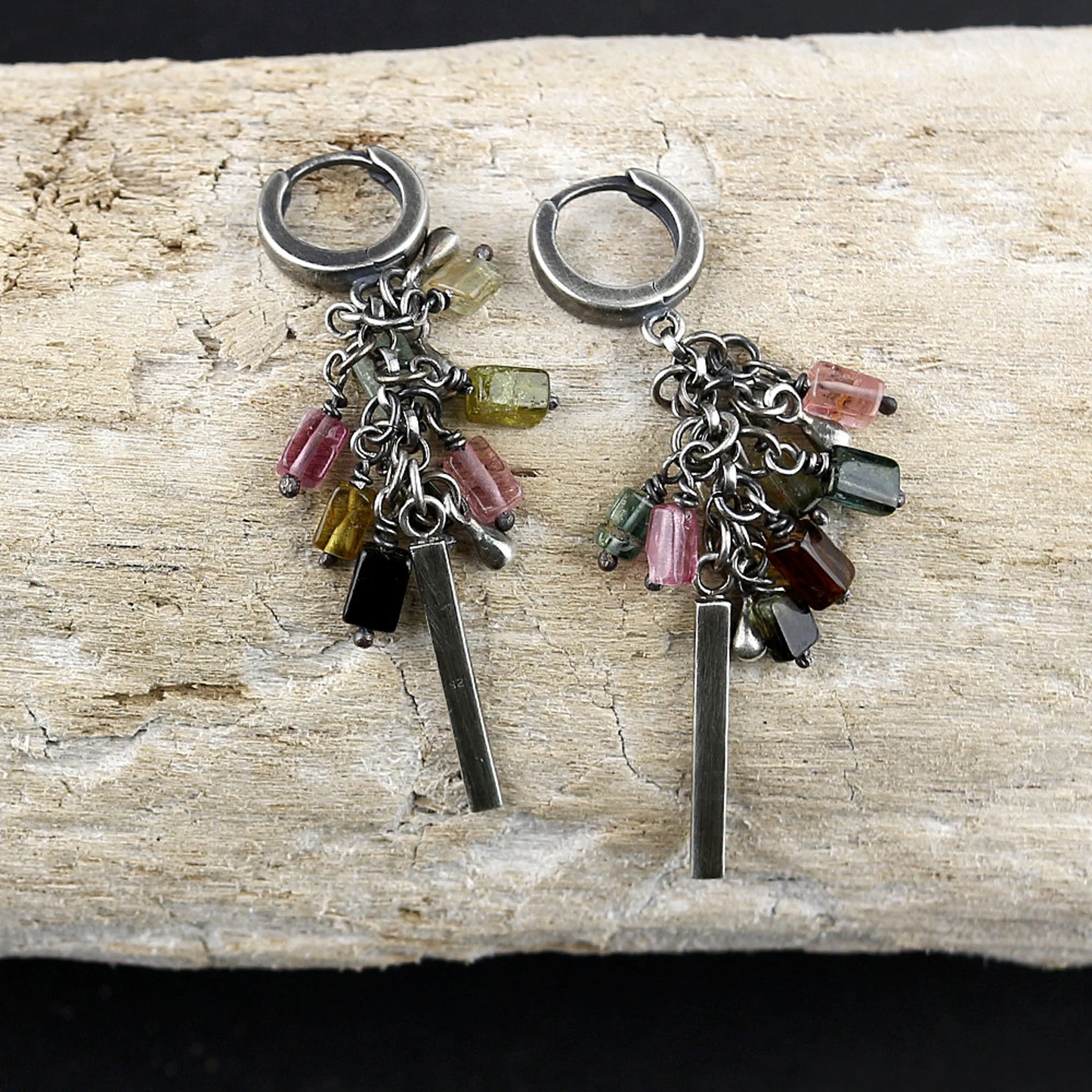 Multi-Coloured Tourmaline Sterling Silver Dangle Earrings