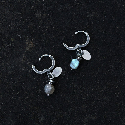 Labradorite & Sterling Silver Hoop Drop Earrings