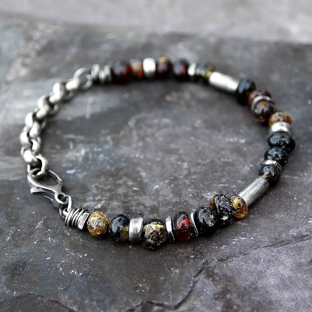 Dark Amber & Blackened 925 Silver Bracelet