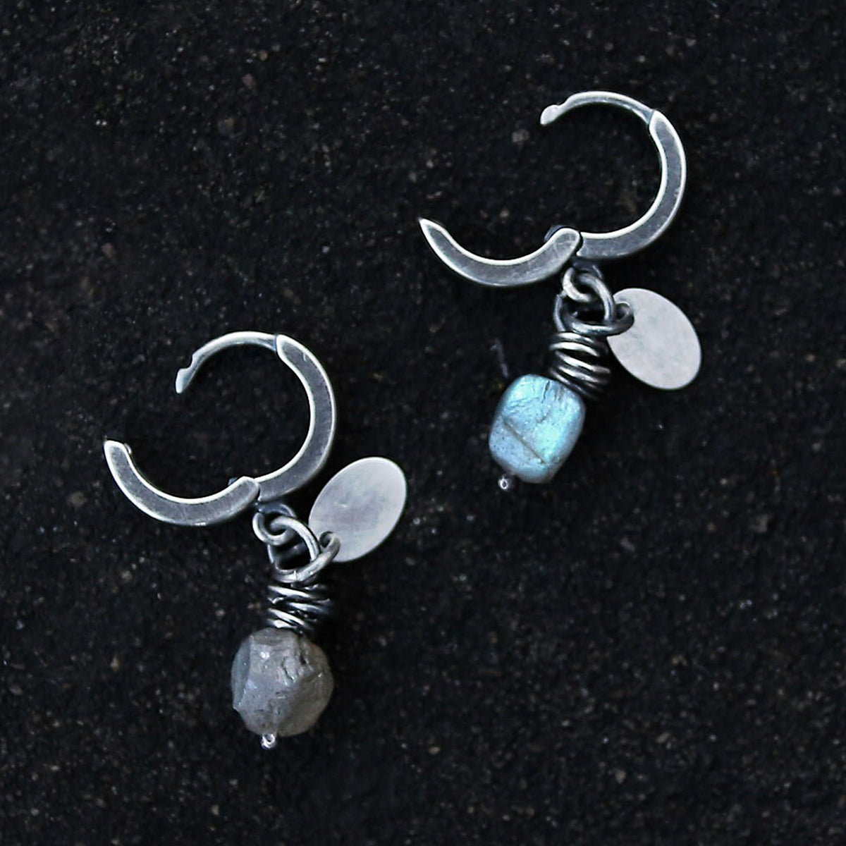 Labradorite & Sterling Silver Hoop Drop Earrings
