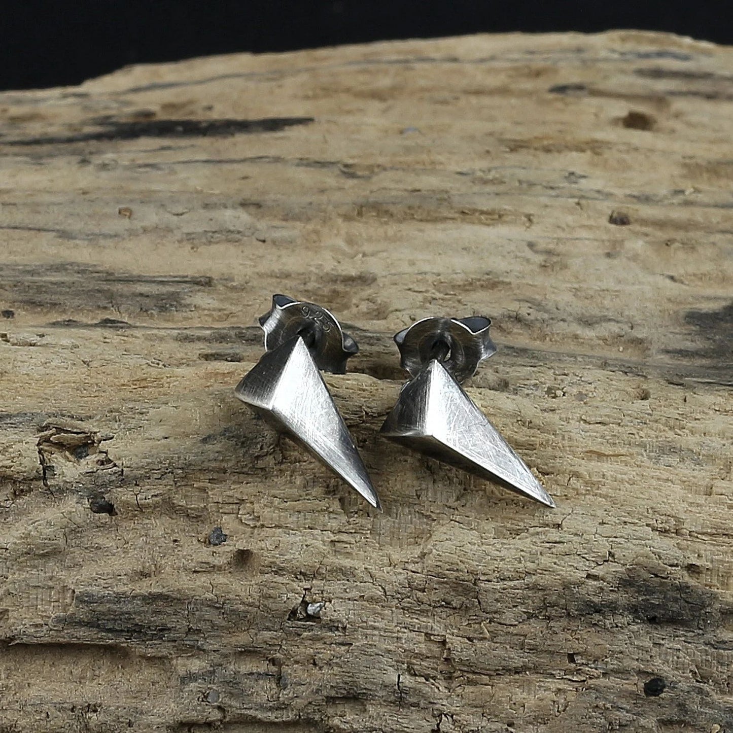 Minimalist Oxidised Sterling Silver Fang-Shaped Stud Earrings