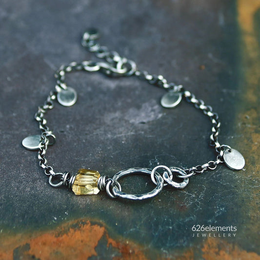 Citrine and Oxidised Sterling & Fine Silver Bracelet