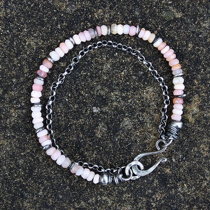 Women's Pink Opal Sterling Silver Chain Bracelet