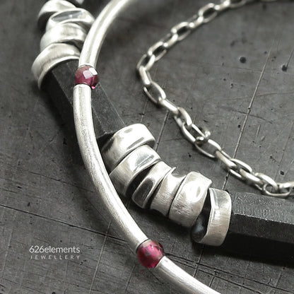 Black Tourmaline, Red Garnet & 925 Silver Multi-Layered Bracelet