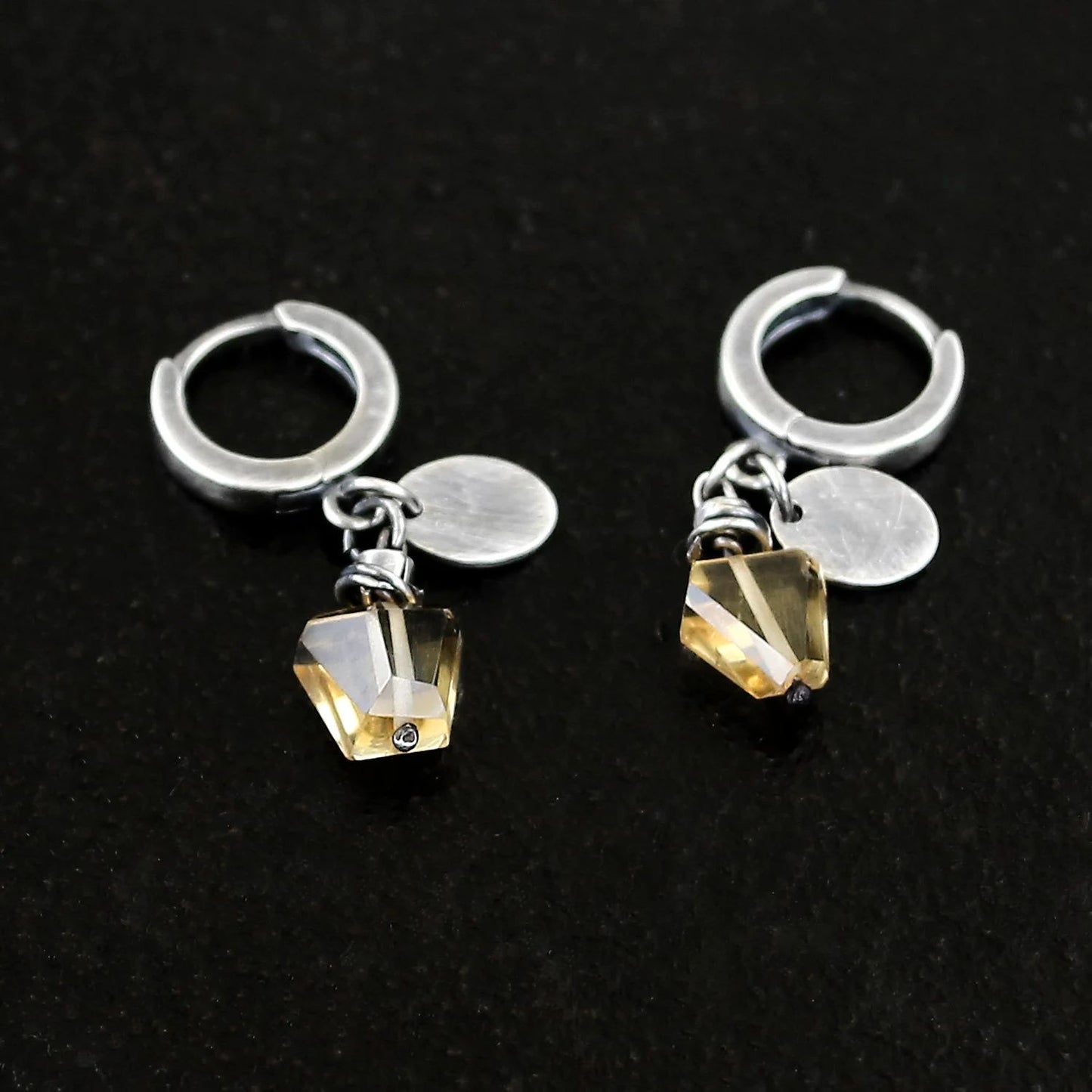 Citrine & 925 Silver Oval Disc Hoop Drop Earrings