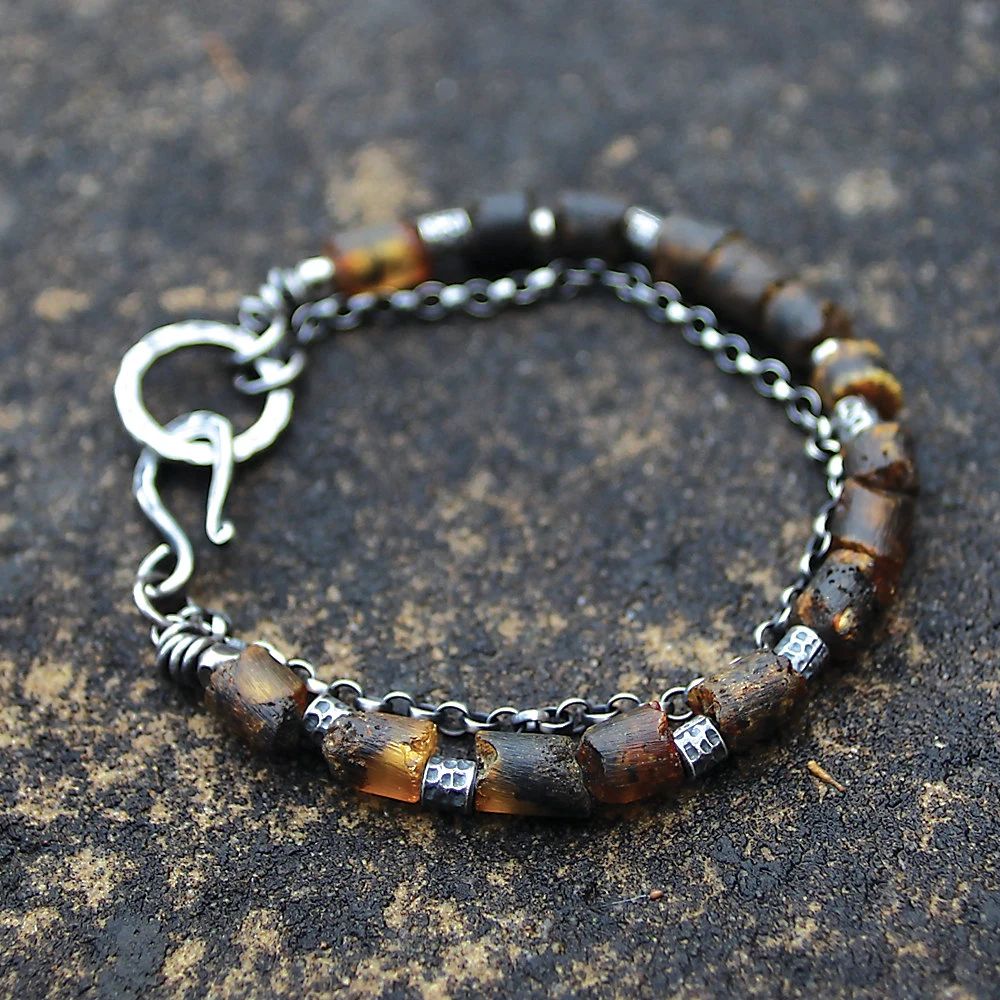 Raw Baltic Amber Blackened Sterling & Fine Silver Bracelet