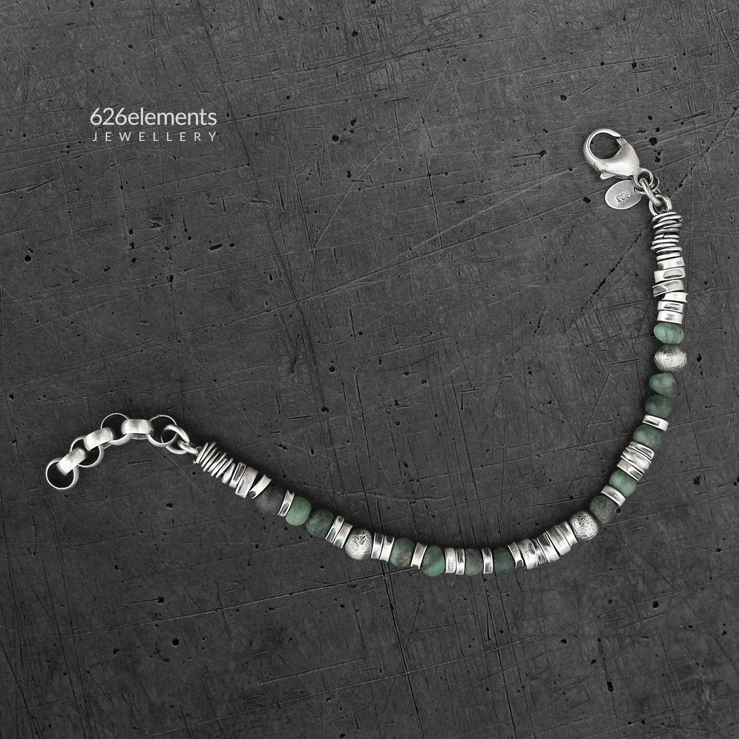 Men's Green Emerald Sterling Silver Bracelet