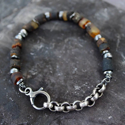 Men's Raw Amber & Oxidised Sterling Silver Bracelet