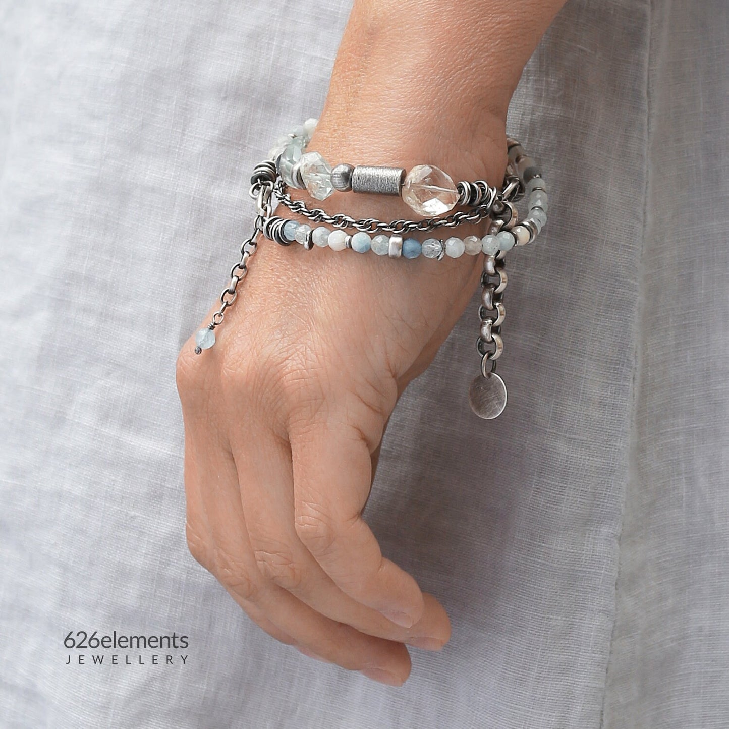 Aquamarine & Sterling Silver Two Bracelet Set