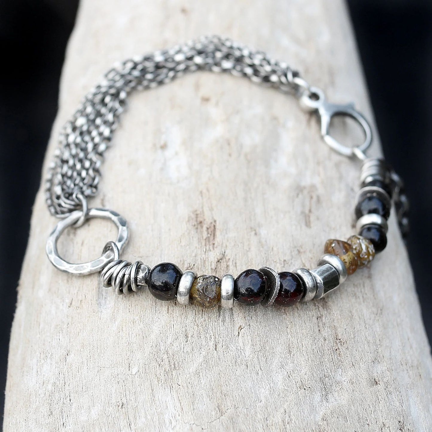 Natural Amber Multi Chain Sterling & Fine Silver Bracelet