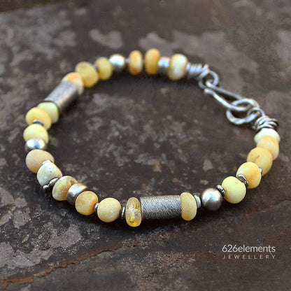 Sunny Yellow Amber Oxidised 925 & 999 Silver Bracelet