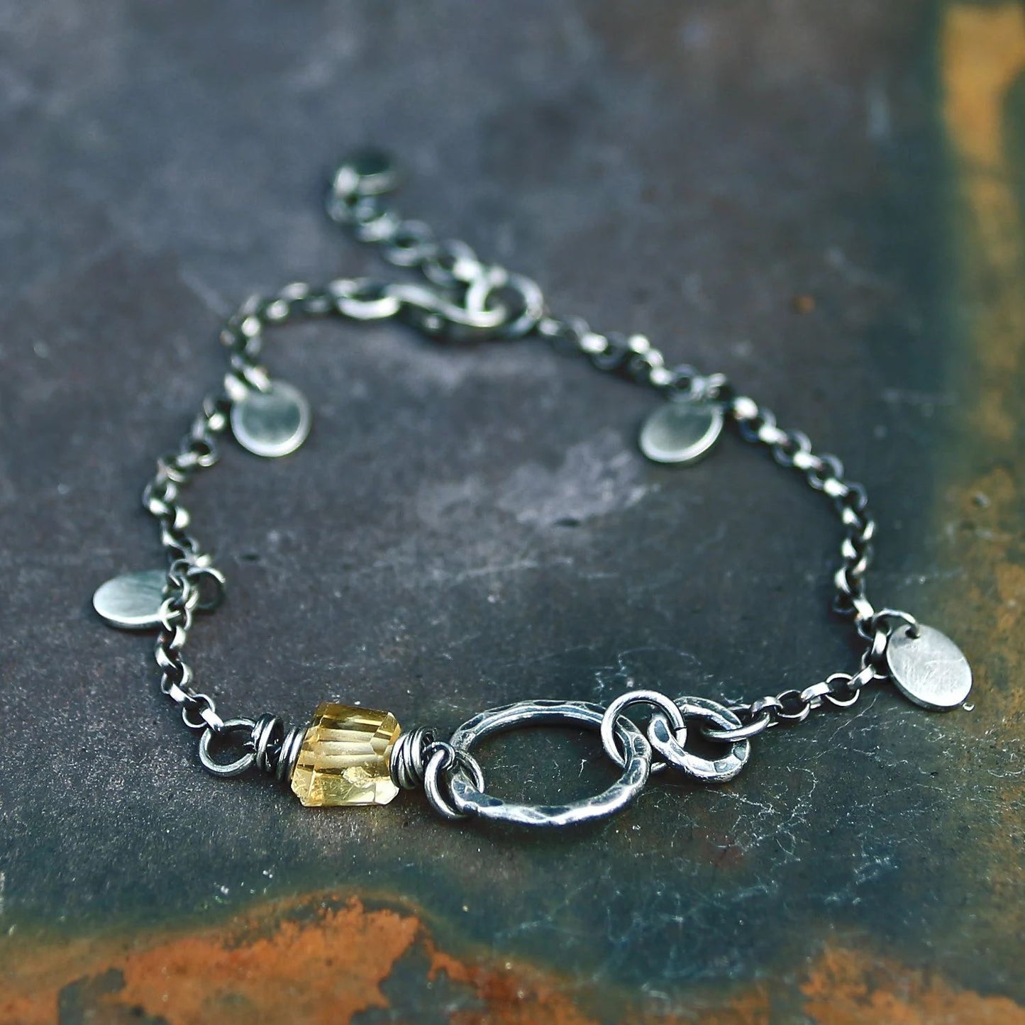 Citrine and Oxidised Sterling & Fine Silver Bracelet