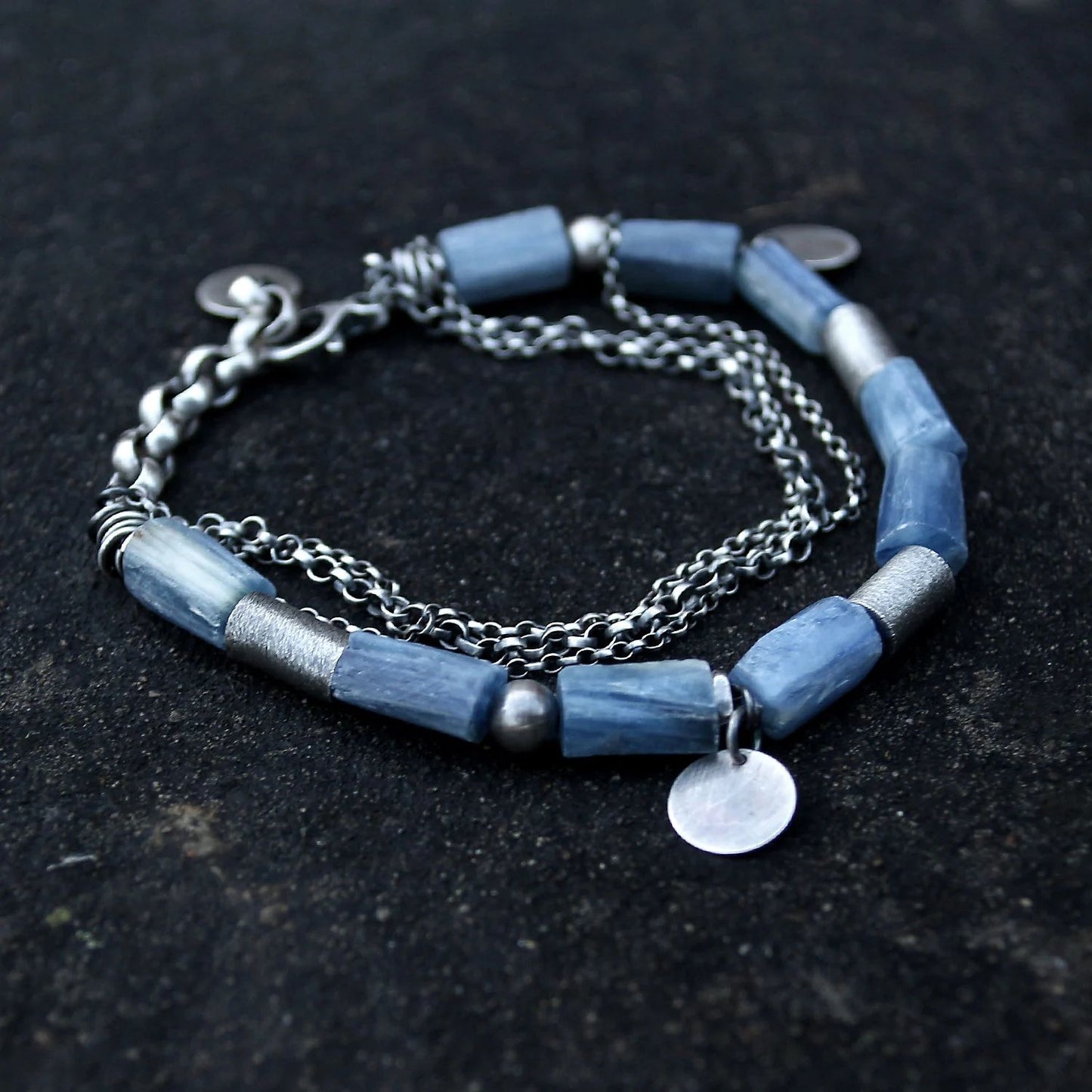 Blue Kyanite Multi Chain & Disc 925 Silver Bracelet