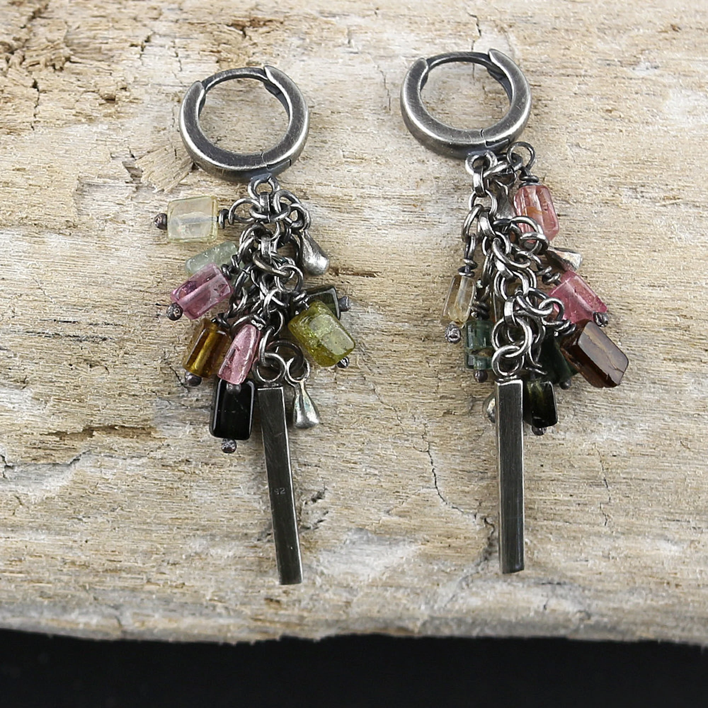 Multi-Coloured Tourmaline Sterling Silver Dangle Earrings