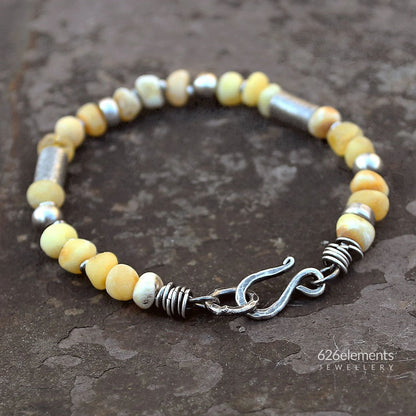 Sunny Yellow Amber Oxidised 925 & 999 Silver Bracelet