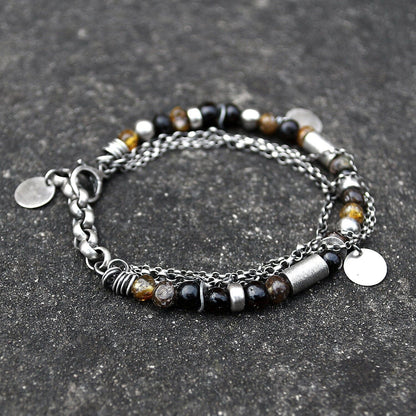 Dark Amber Multi Chain & Disc Sterling Silver Bracelet