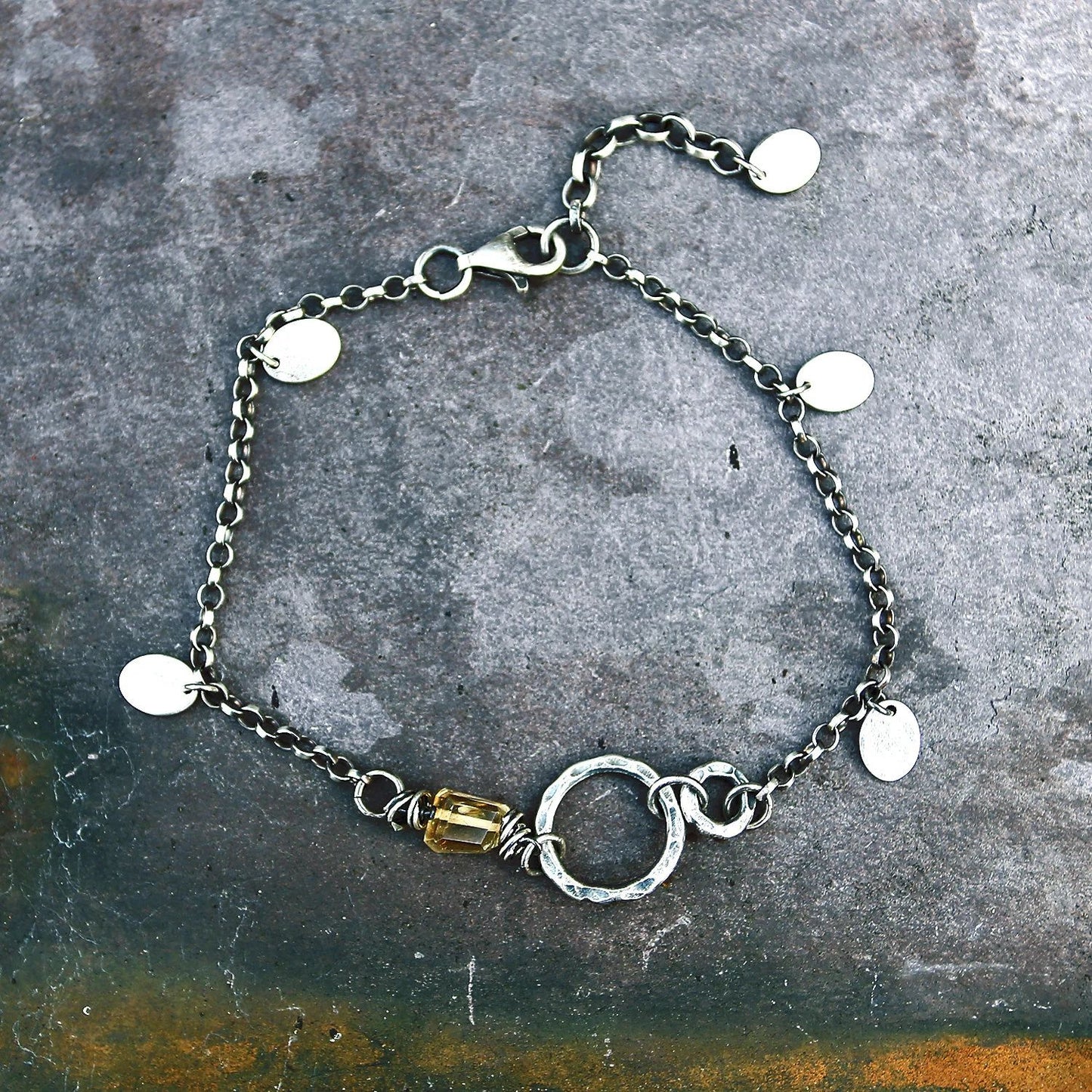 Citrine and Oxidised Sterling & Fine Silver Bracelet