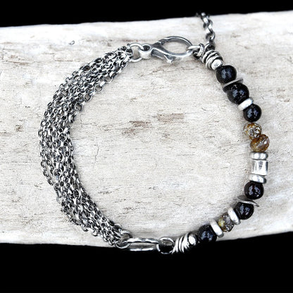 Natural Amber Multi Chain Sterling & Fine Silver Bracelet